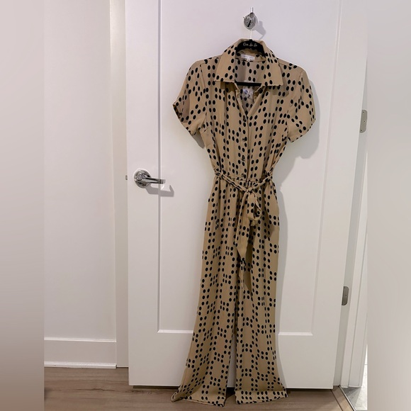 Emory Park Short Sleeve Button Down Belted Tie Waist Jumpsuit - Picture 1 of 5